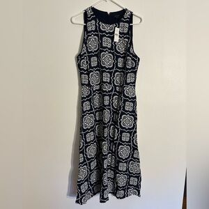 NWT Ann Taylor - navy / white print sleeveless dress - sz L.